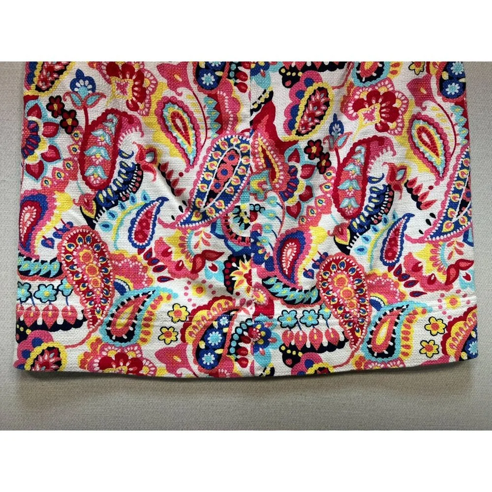 Talbots Women's Cotton Pencil Skirt Flat Front Sz 8p Multicolor Paisley Back Zip - Picture 11 of 11